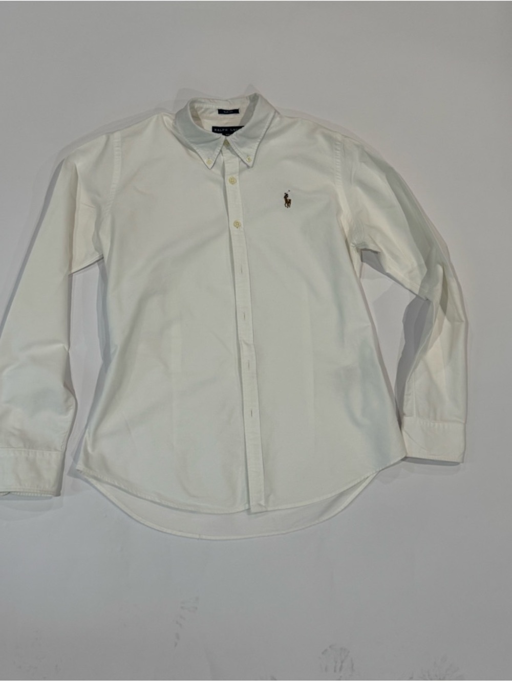 Ralph Lauren White Button-Down Oxford Shirt with Pony Logo